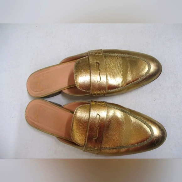 J. Crew Shoes - J Crew Designer Gold Loafers Mules slip on slide Flats on Size 10